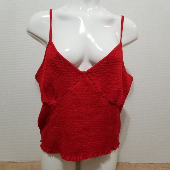 Rue 21 top 4X sleeveless spaghetti strap smocked cropped scalloped lettuce hem - Picture 1 of 8